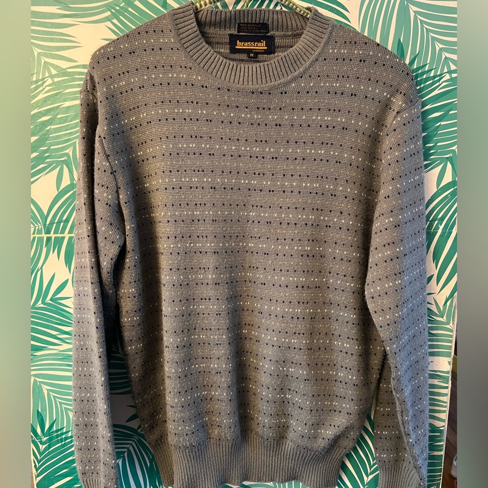 Brassrail Nordstroms men’s crew neck sweater sz m gray w/ polka dots wool blend